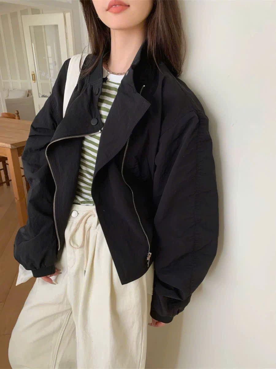 Áo khoác jacket cổ đứng thanh lịch mùa thu