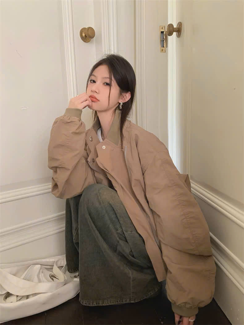 Áo khoác jacket cổ đứng thanh lịch mùa thu