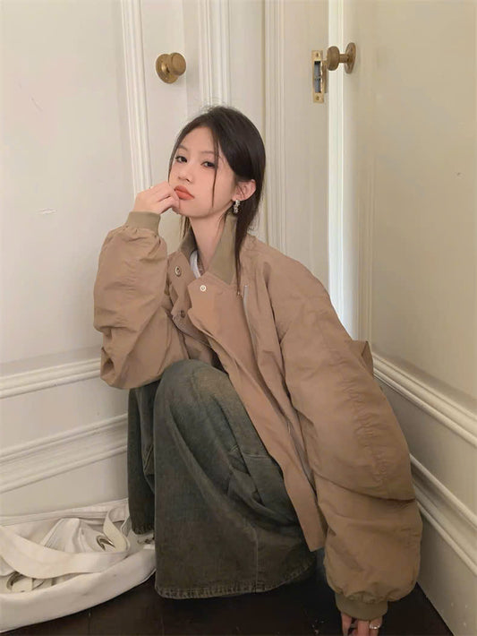 Áo khoác jacket cổ đứng thanh lịch mùa thu