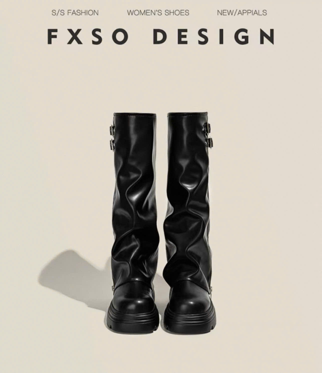 Giày boots da đen ấm chân khóa cài