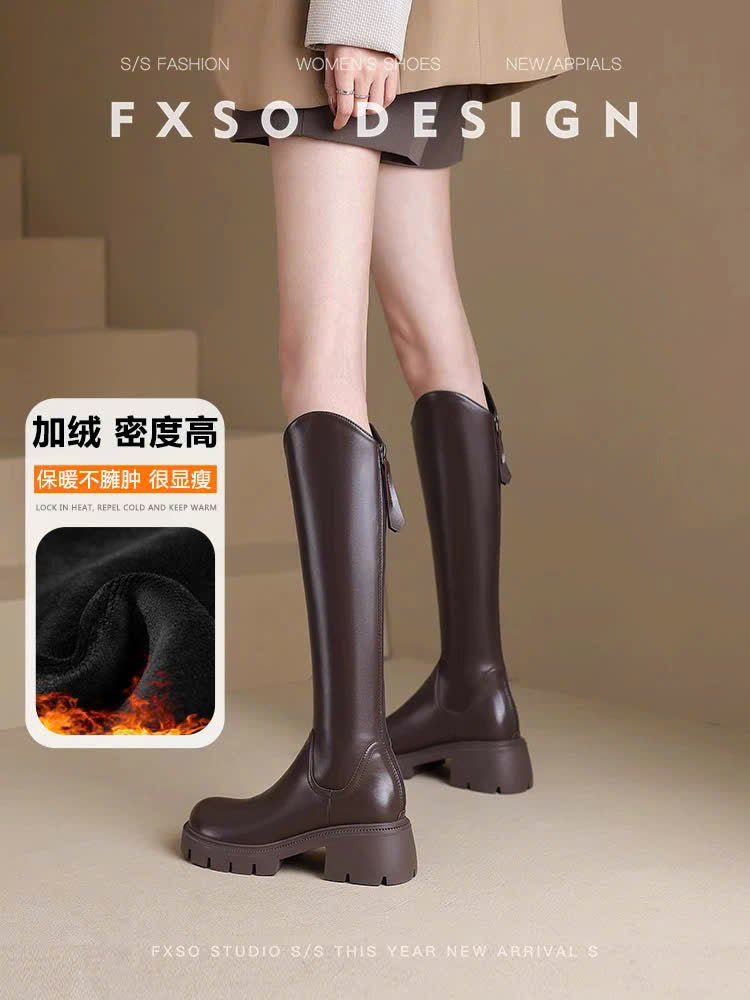 Giày boots đế cao da trơn bóng