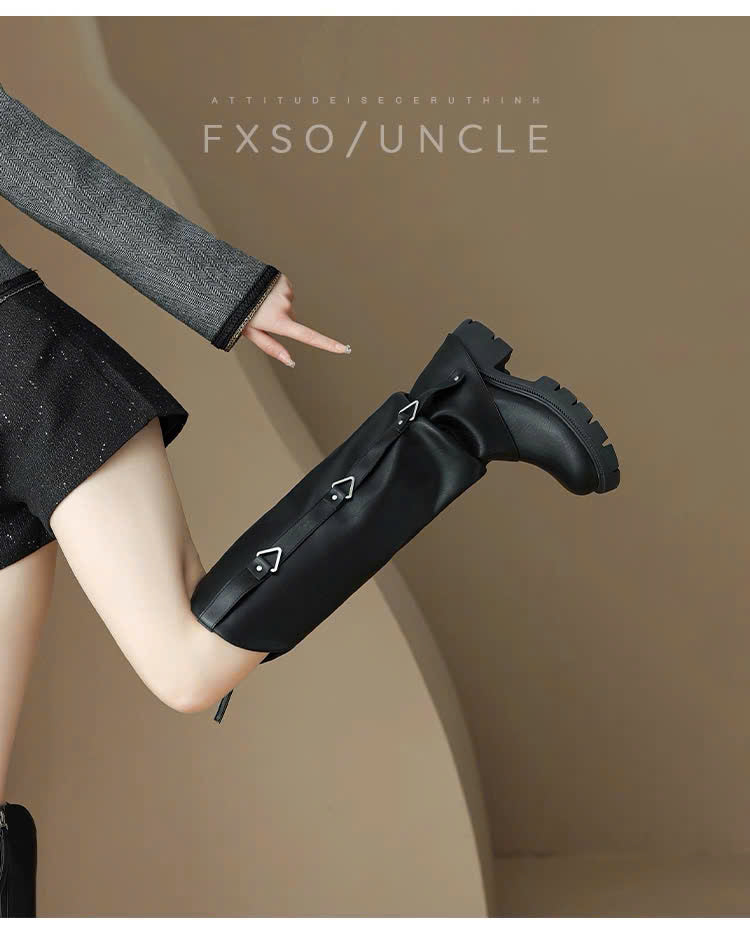 Giày boots cao cổ da mềm đế dày