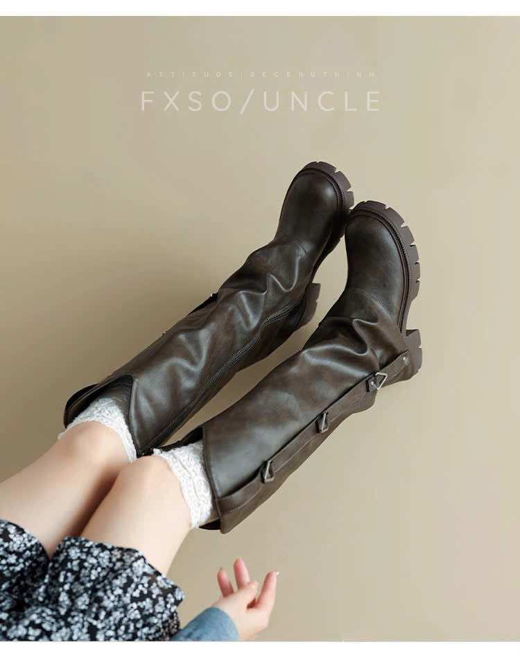 Giày boots cao cổ da mềm đế dày