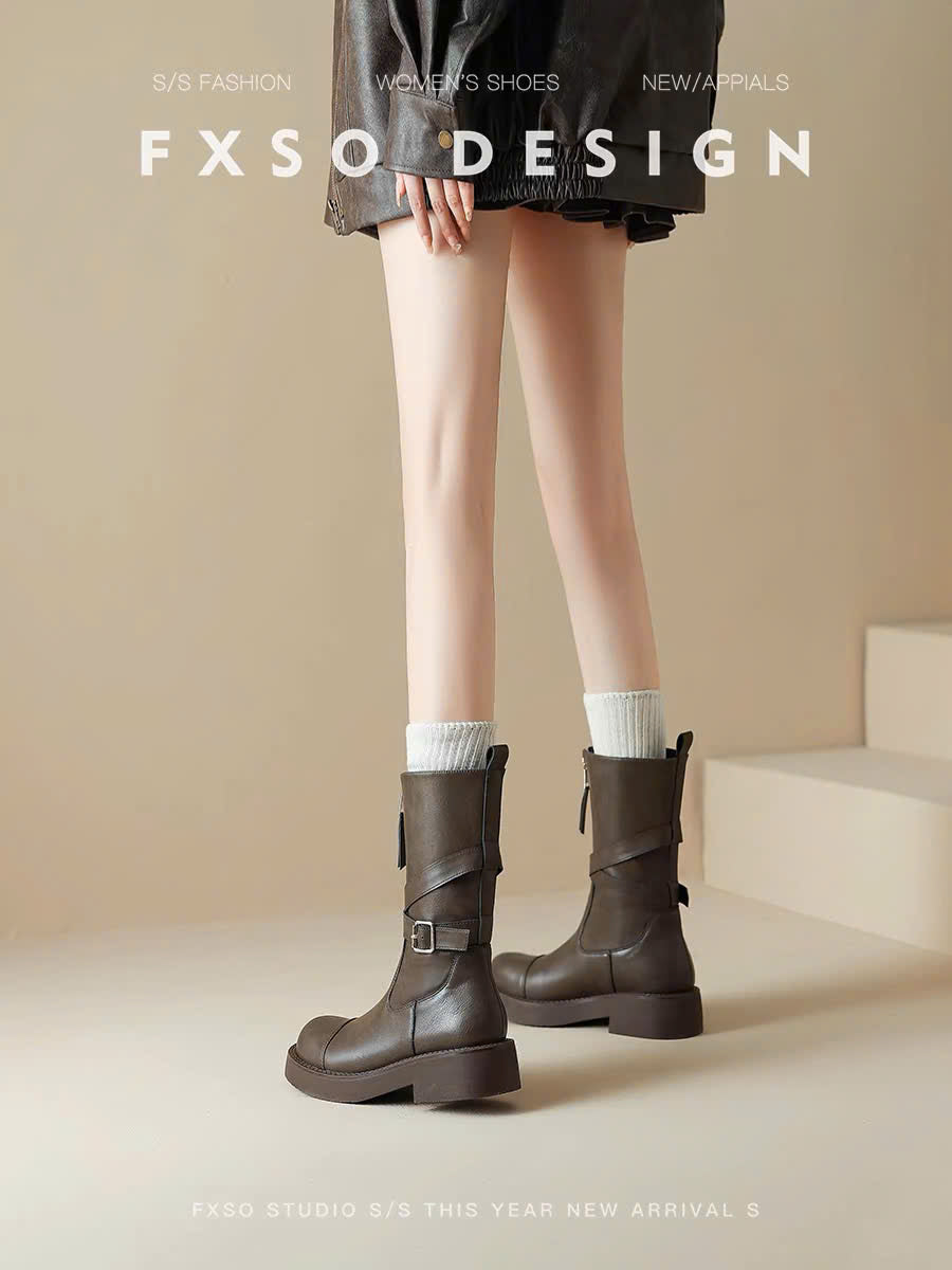 Giày boots thấp cổ khóa kéo trước