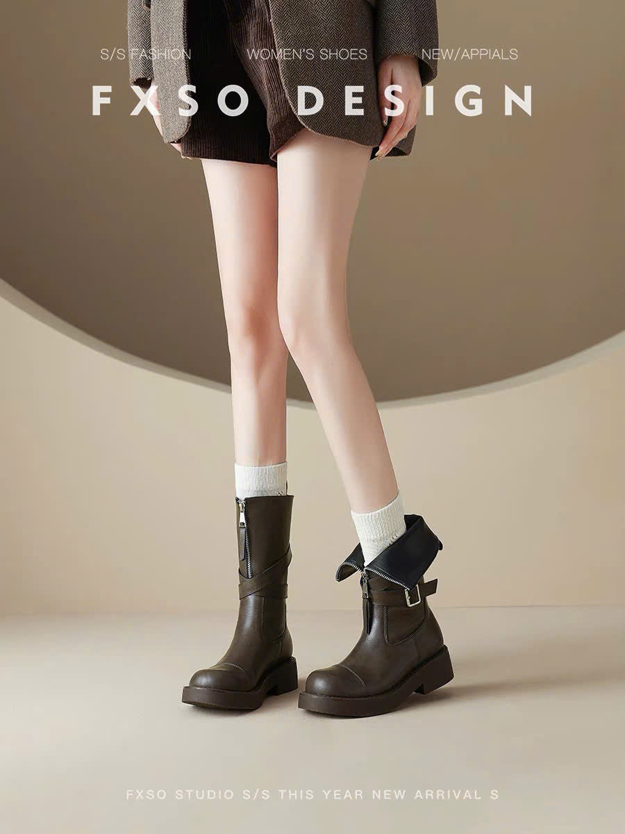Giày boots thấp cổ khóa kéo trước
