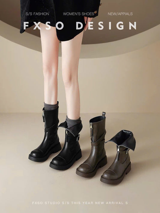 Giày boots thấp cổ khóa kéo trước