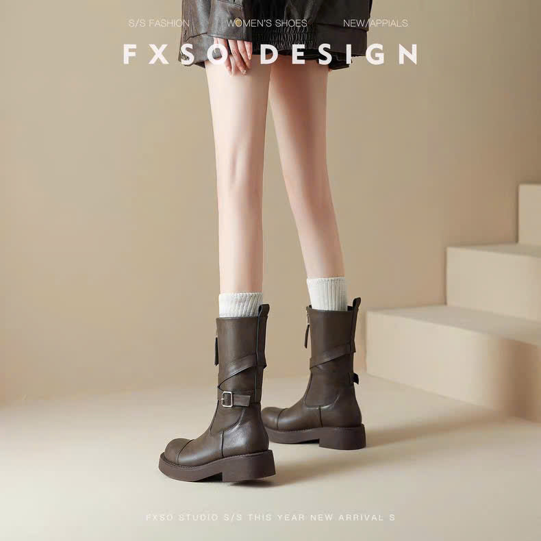 Giày boots thấp cổ khóa kéo trước