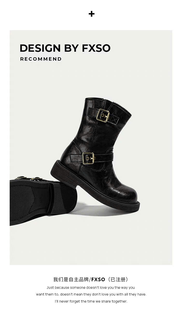 Giày boots thấp cổ mũi tròn khóa cài