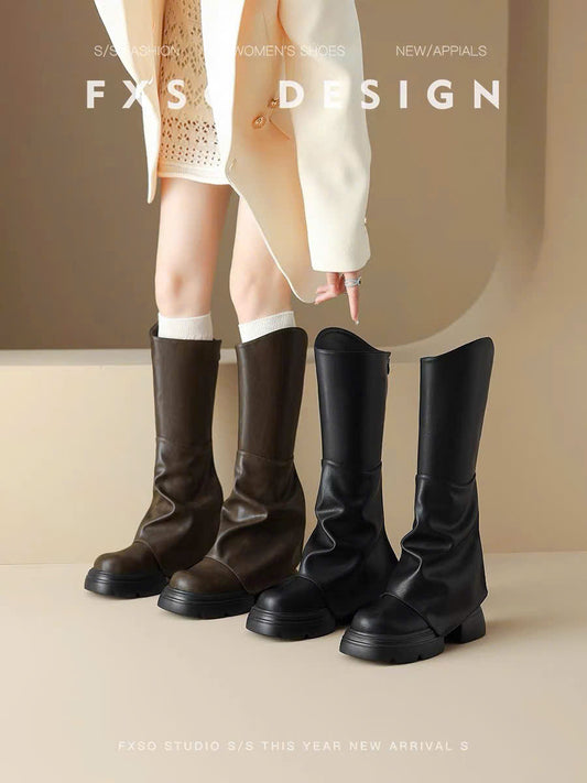Giày boots da nhún ống cao cổ