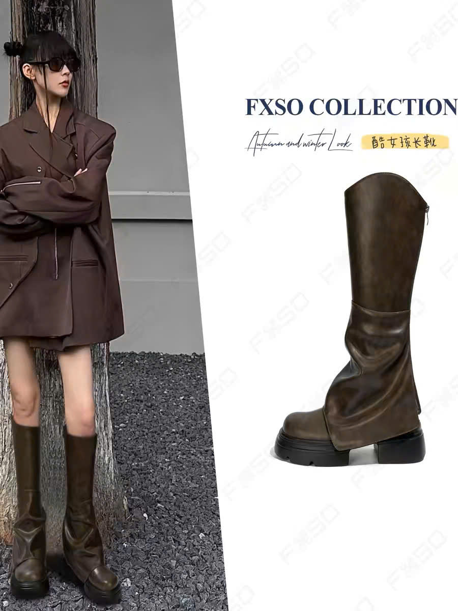 Giày boots da nhún ống cao cổ