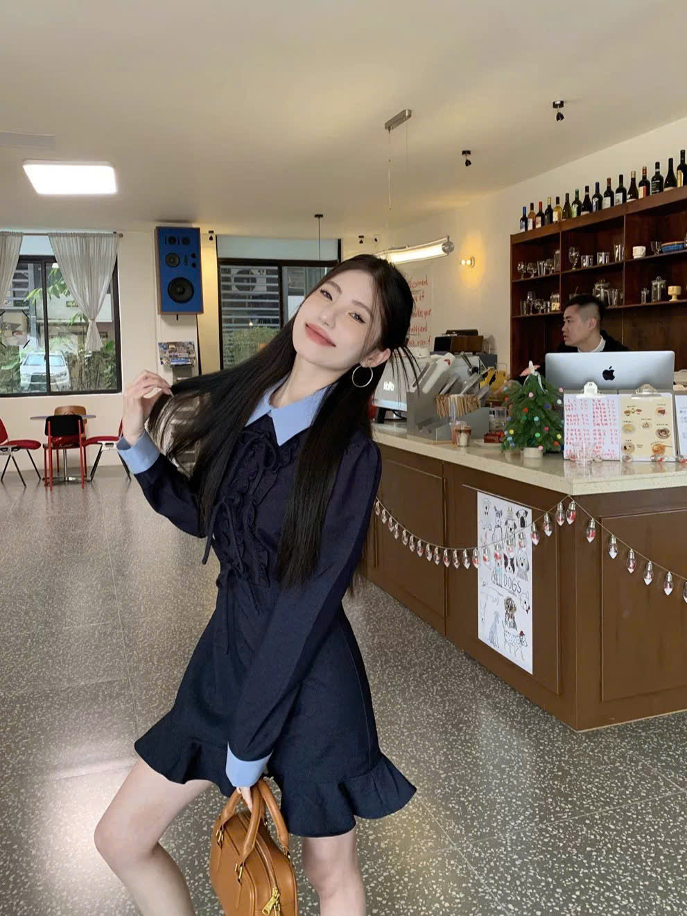 Đầm tay dài xanh dương