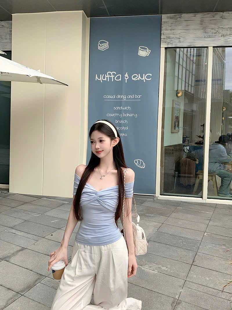 Áo trễ vai xanh mát freesize