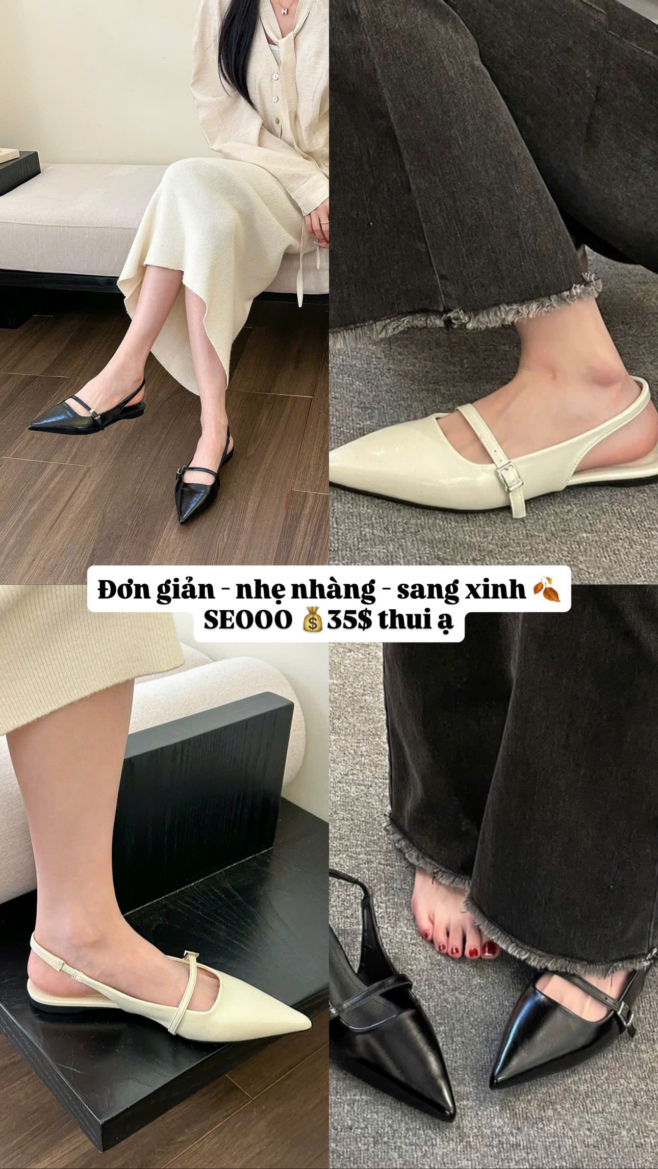Giày đế bệt mũi nhọn khóa cài sang chảnh