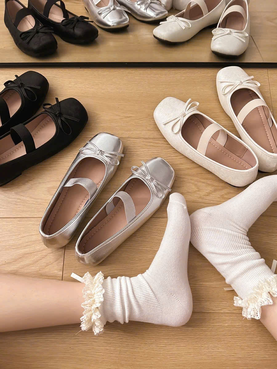 Giày búp bê mũi vuông nơ xinh xỉu