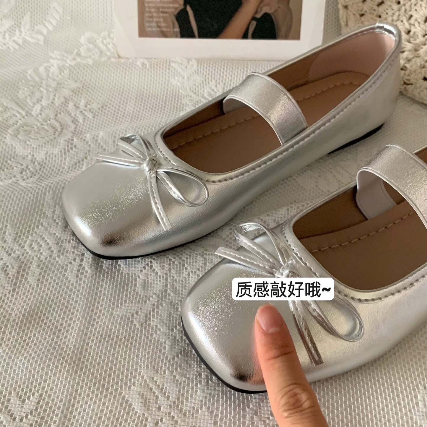 Giày búp bê nơ mũi vuông quai ngang