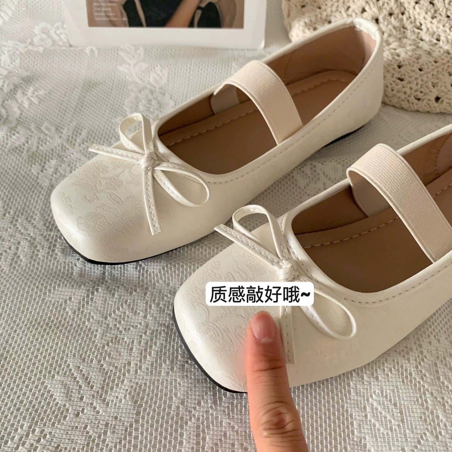 Giày búp bê nơ mũi vuông quai ngang