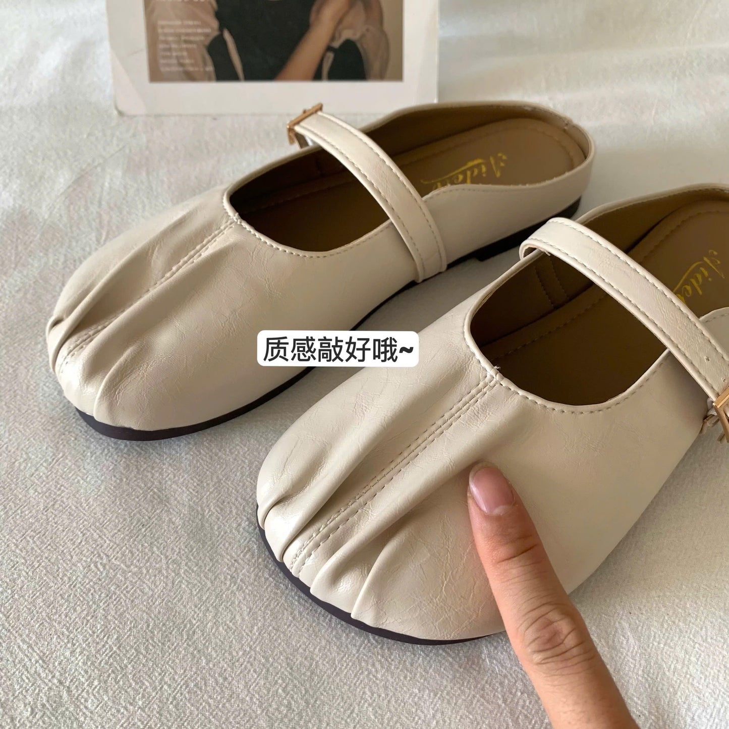 Giày sục búp bê mũi nhún da mềm