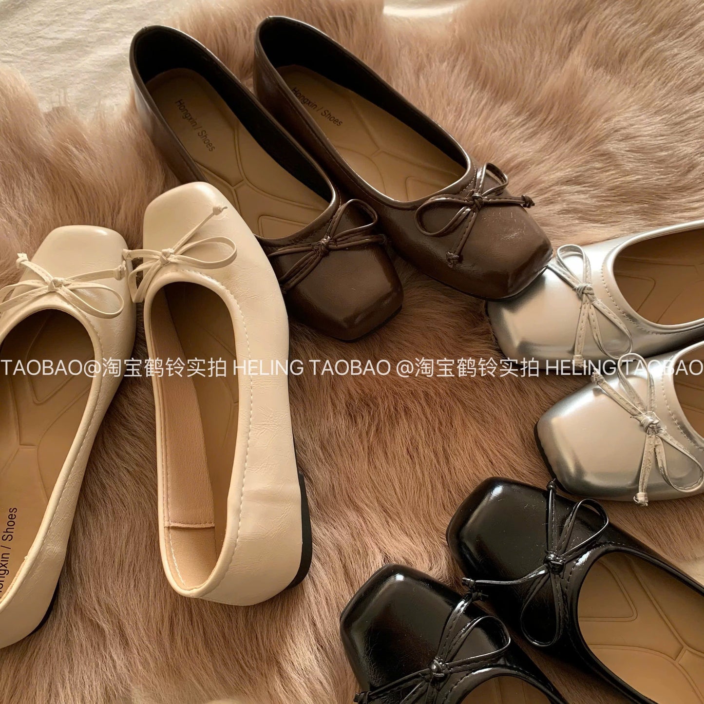 Giày búp bê nơ mũi vuông basic nữ tính