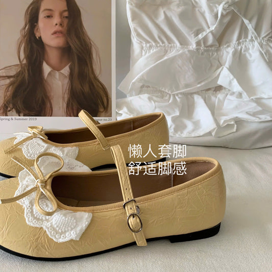 Giày búp bê phối nơ ren bánh bèo