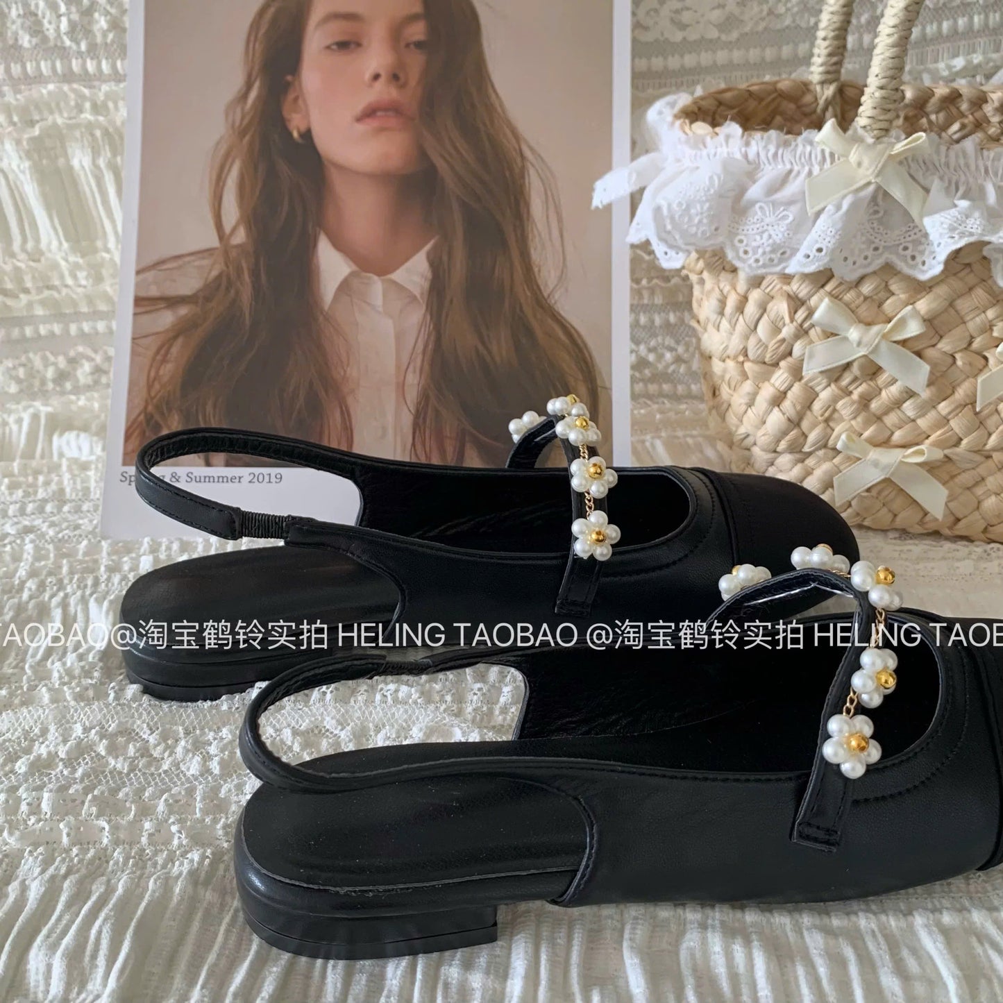 Giày bệt hở gót hoa mai