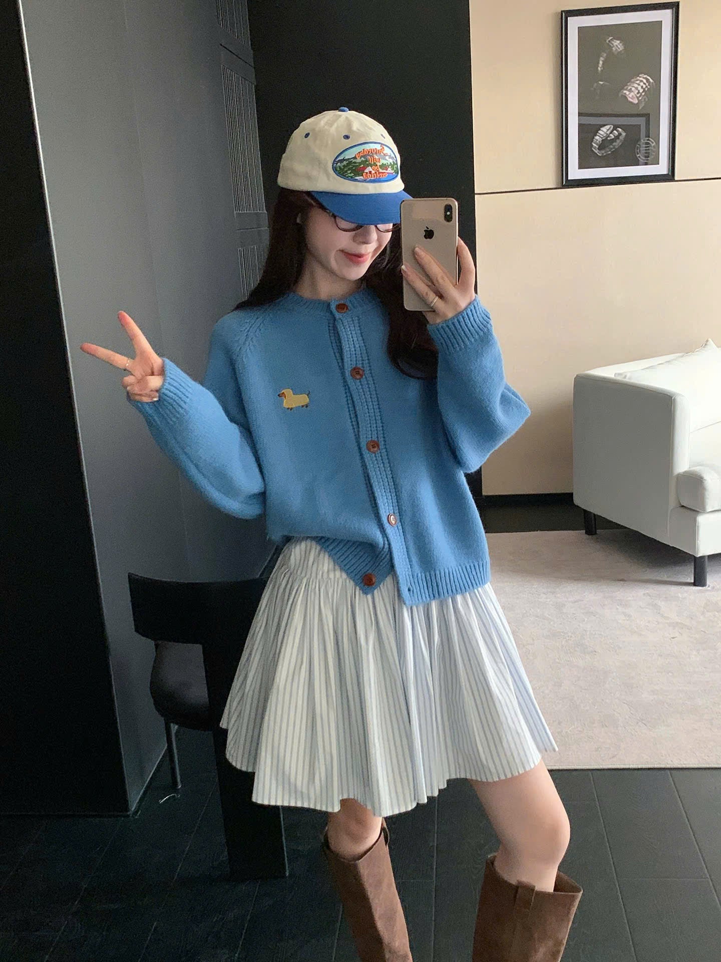 Áo cardigan len dệt kim hình cún