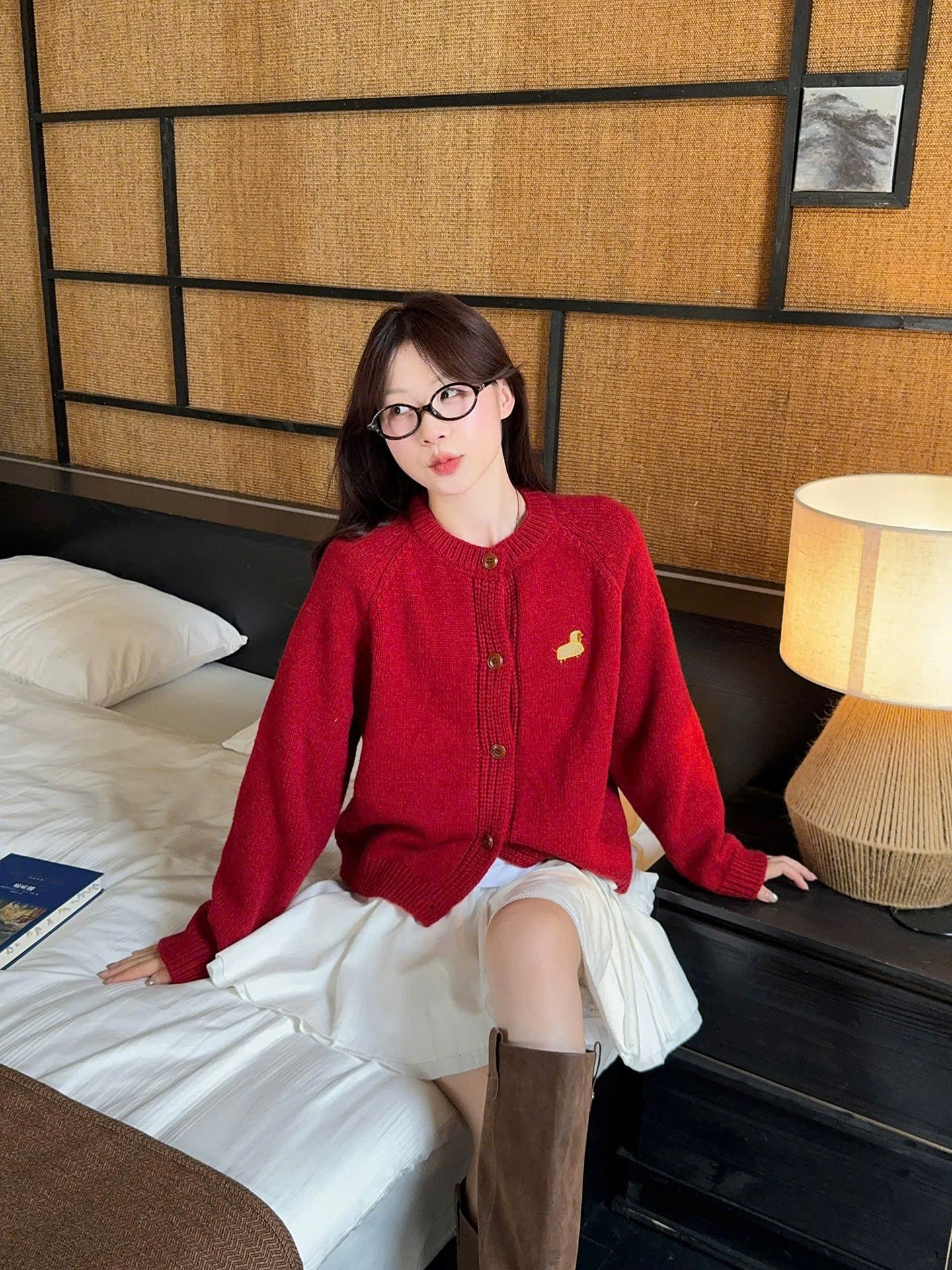 Áo cardigan len dệt kim hình cún