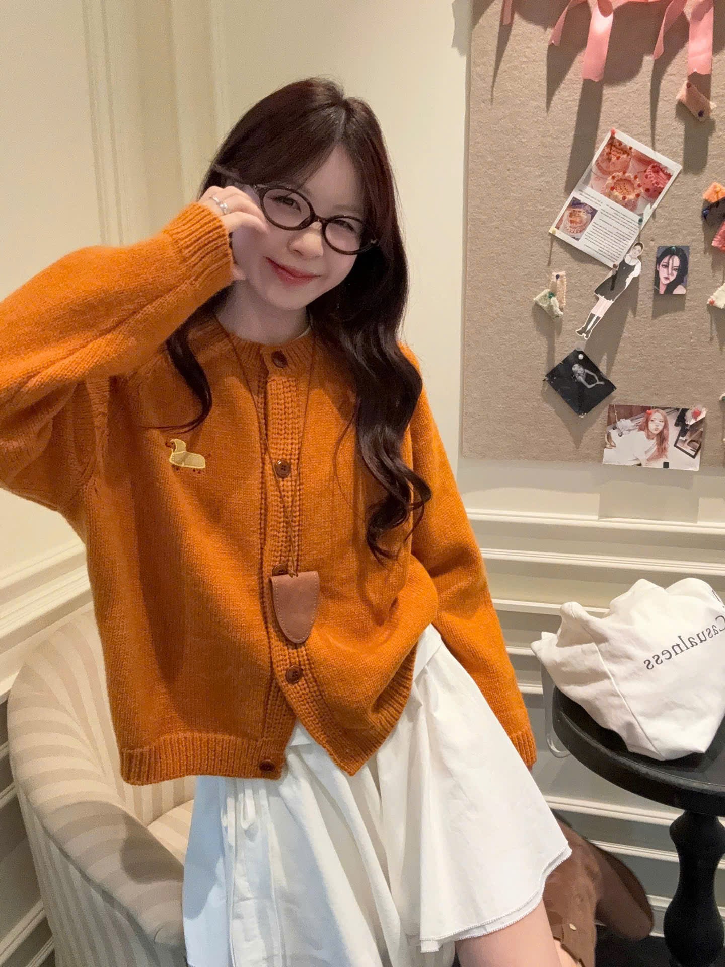 Áo cardigan len dệt kim hình cún