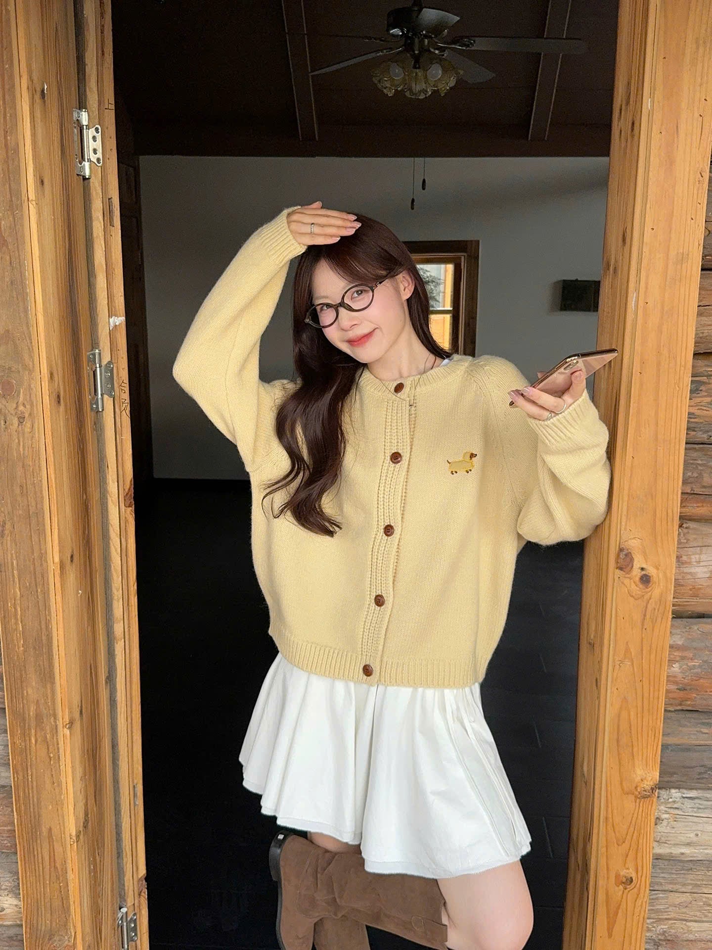 Áo cardigan len dệt kim hình cún