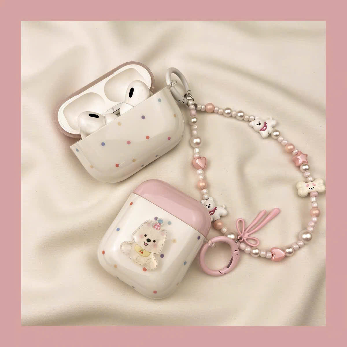 Case Airpods hồng chấm bi nữ tính