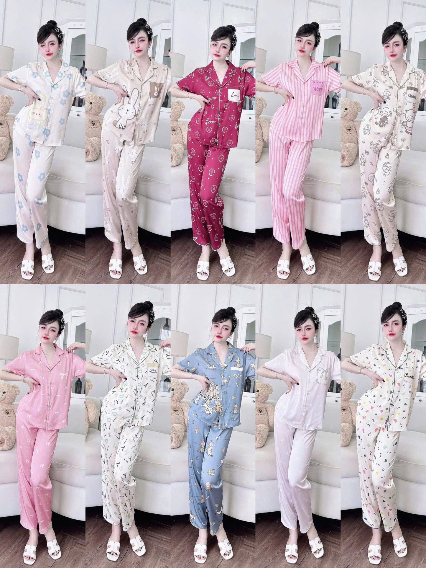 Bộ ngủ tay ngắn viền cong Bunny
