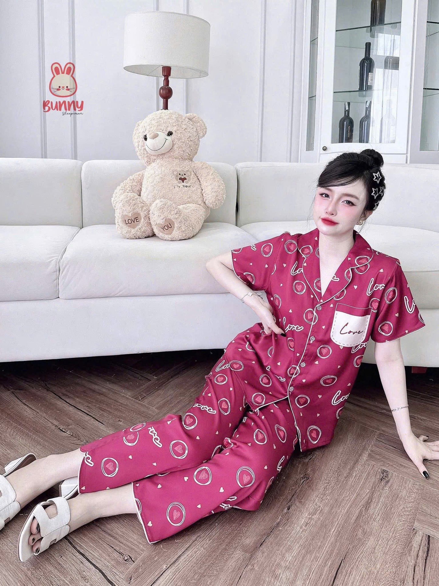 Bộ ngủ tay ngắn viền cong Bunny