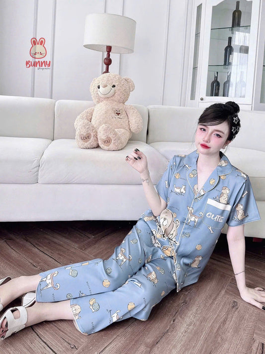 Bộ ngủ tay ngắn viền cong Bunny