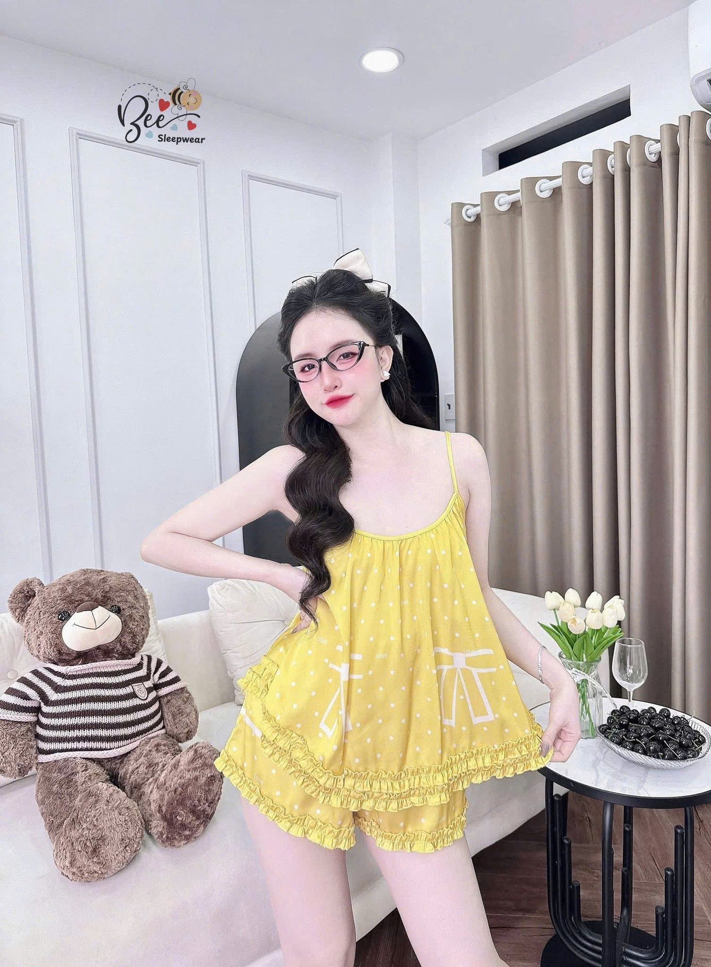 Bộ ngủ 2 dây quần đùi thiết kế dễ thương