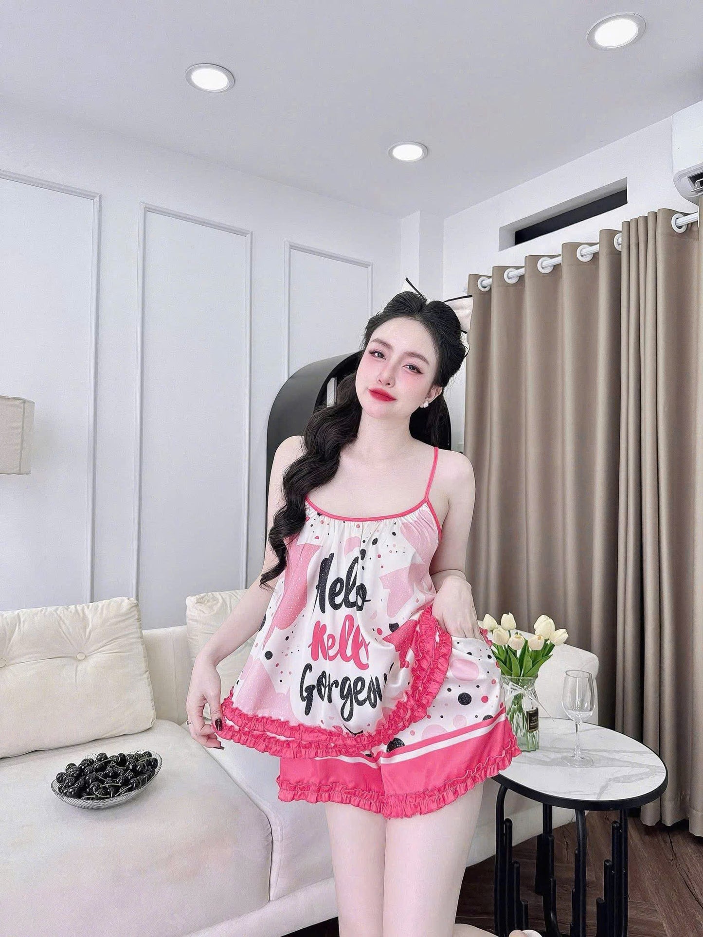 Bộ ngủ 2 dây quần đùi thiết kế dễ thương