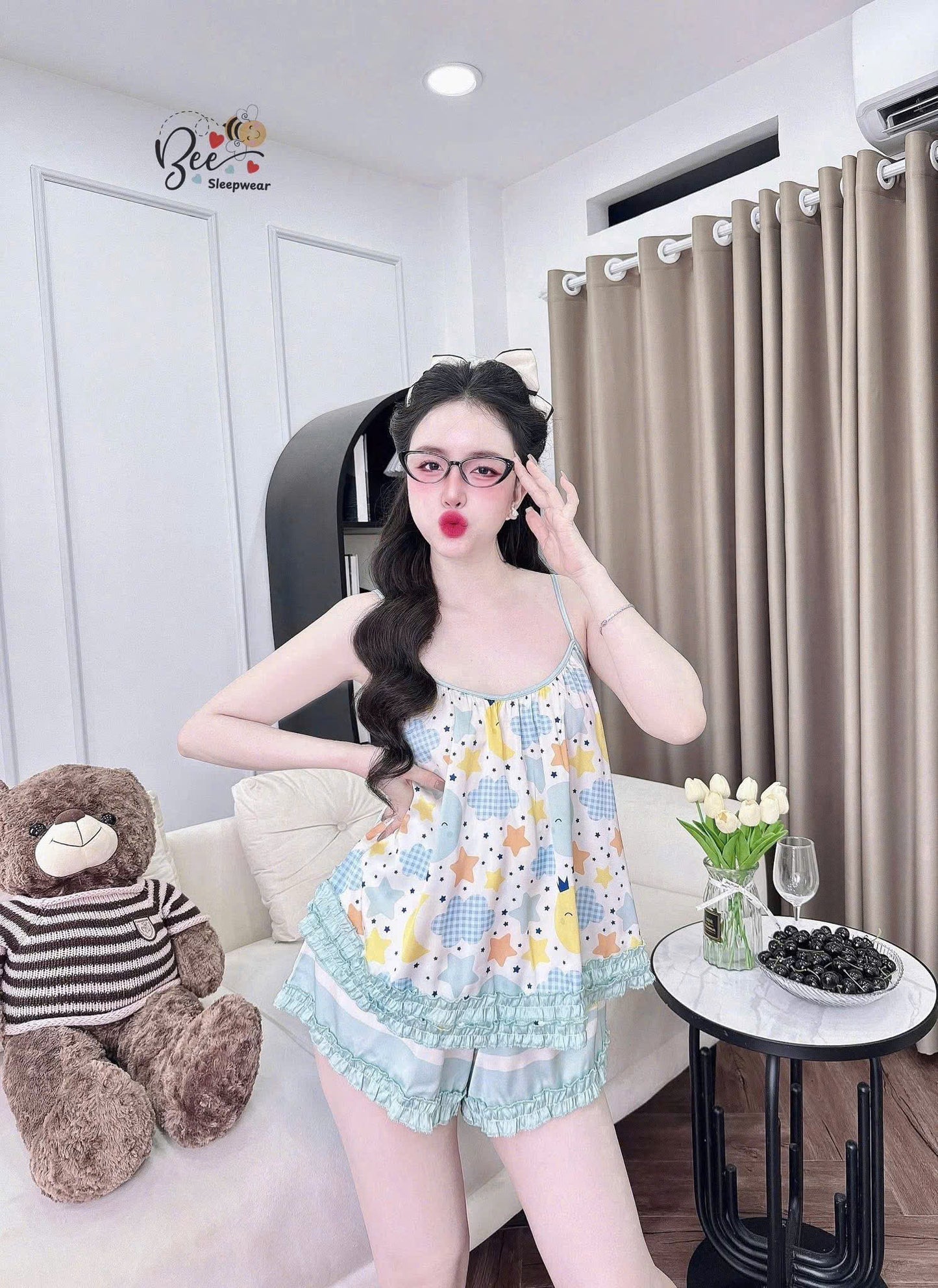 Bộ ngủ 2 dây quần đùi thiết kế dễ thương