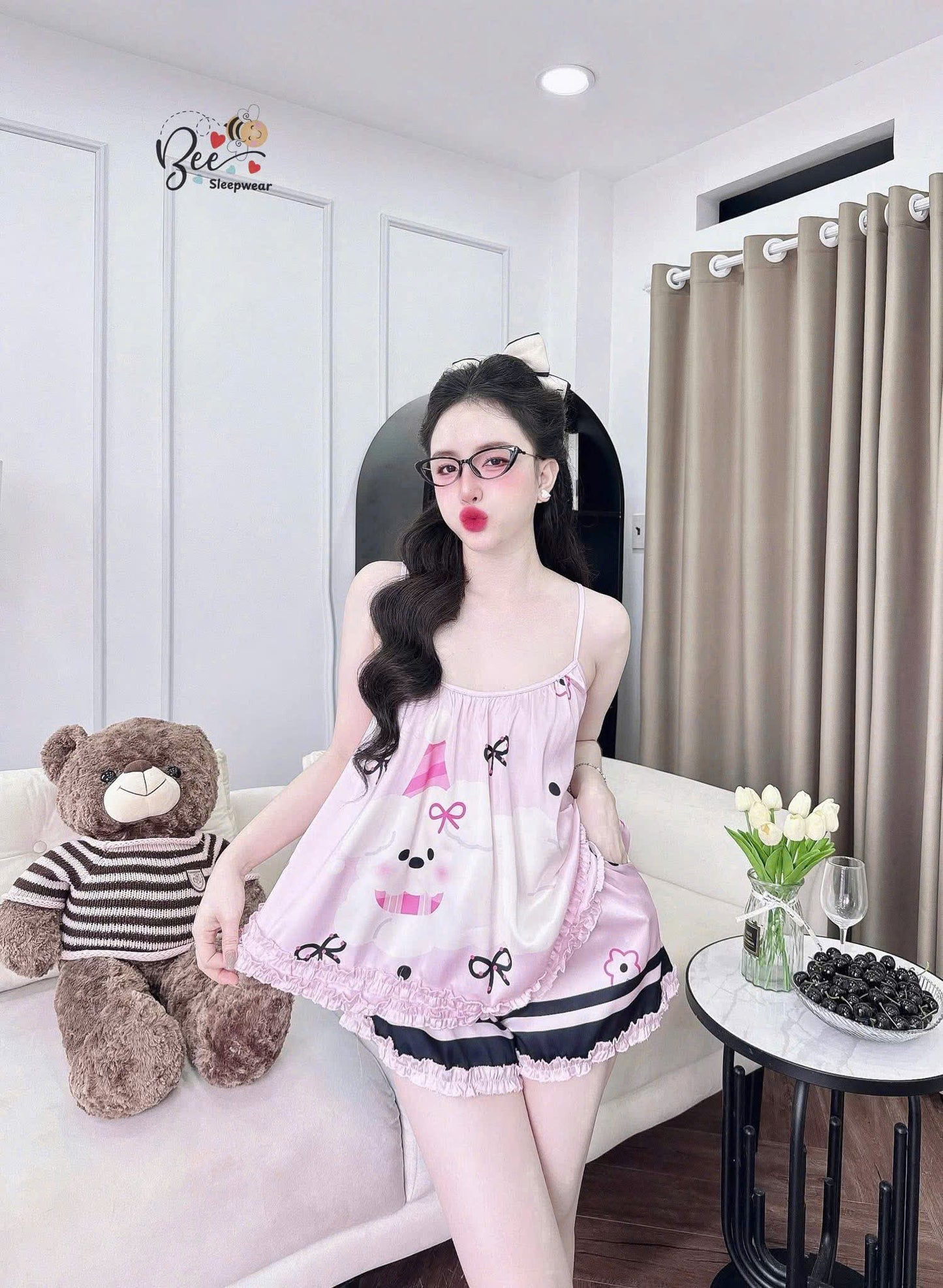 Bộ ngủ 2 dây quần đùi thiết kế dễ thương