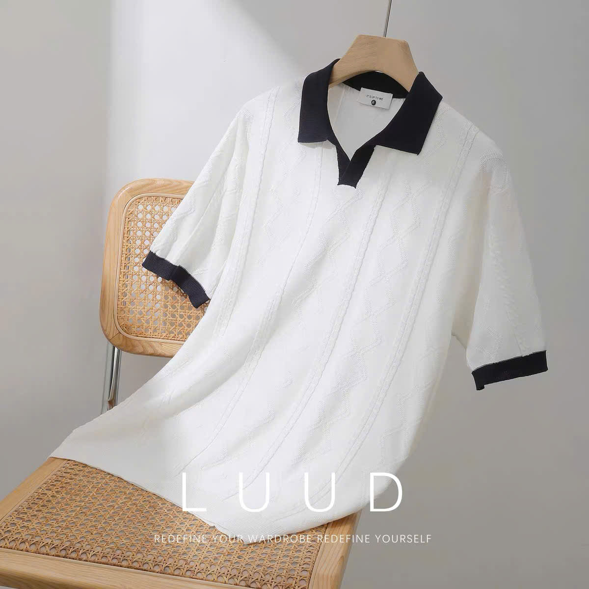 Áo polo dệt kim họa tiết đan tinh tế