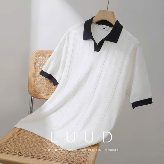 Áo polo dệt kim họa tiết đan tinh tế