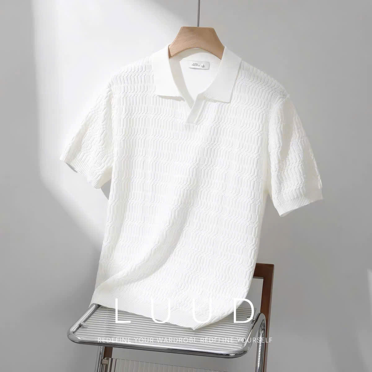Áo polo len dệt nổi thanh lịch