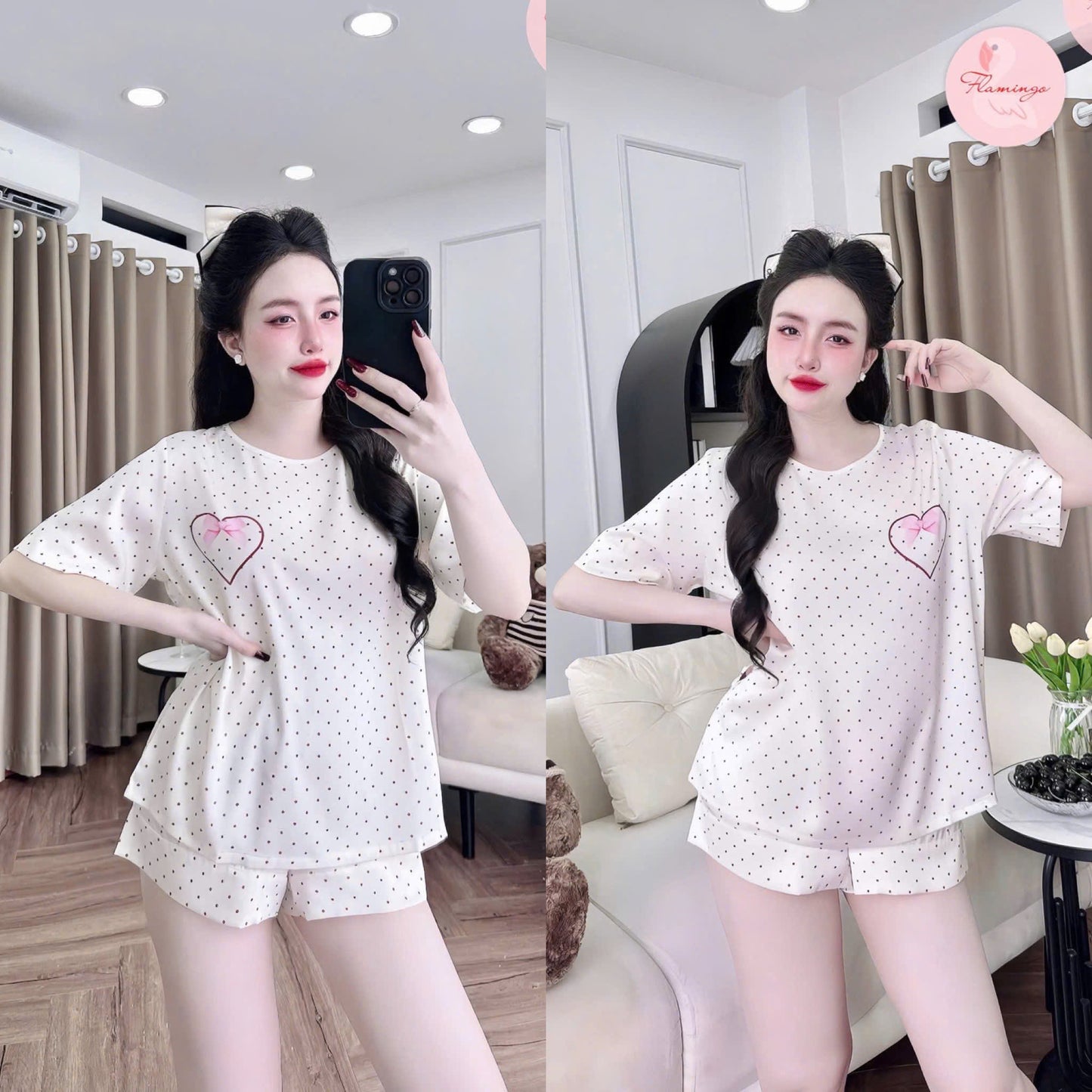 Bộ ngủ đùi cổ tròn lụa latin hoạt hình dễ thương