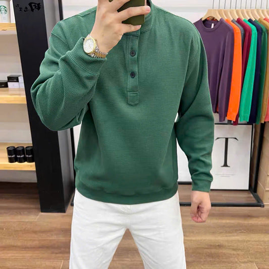 Áo sweater dệt cổ nút thanh lịch cho nam