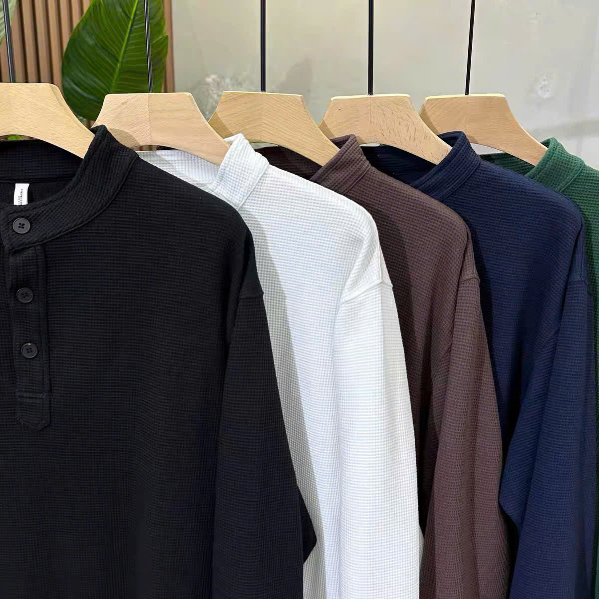 Áo sweater dệt cổ nút thanh lịch cho nam