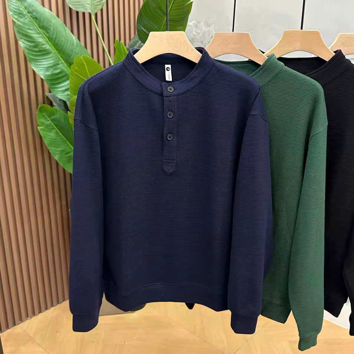 Áo sweater dệt cổ nút thanh lịch cho nam