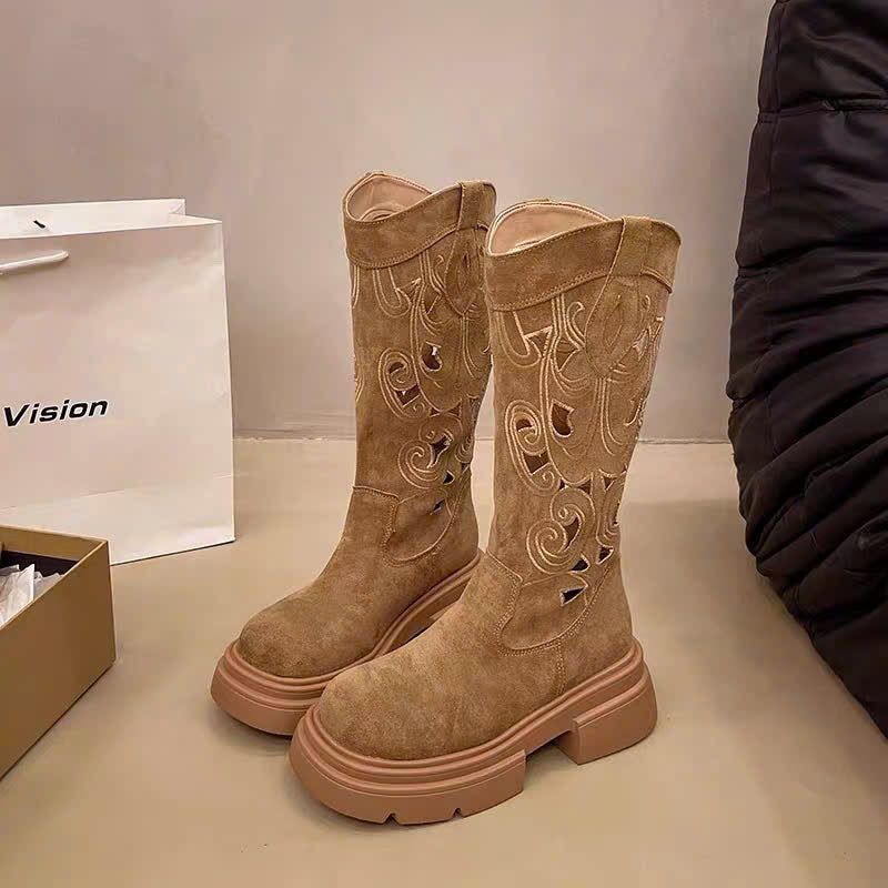Boots cổ cao họa tiết lỗ