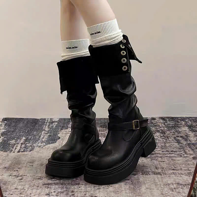 Boots da cổ cao hàng nút ống gập