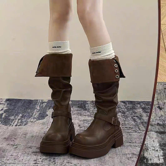 Boots da cổ cao hàng nút ống gập