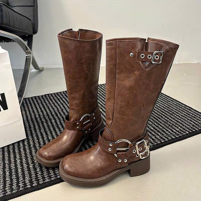 Boots da cổ cao khóa cài cá tính