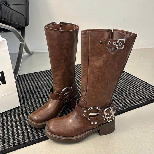 Boots da cổ cao khóa cài cá tính