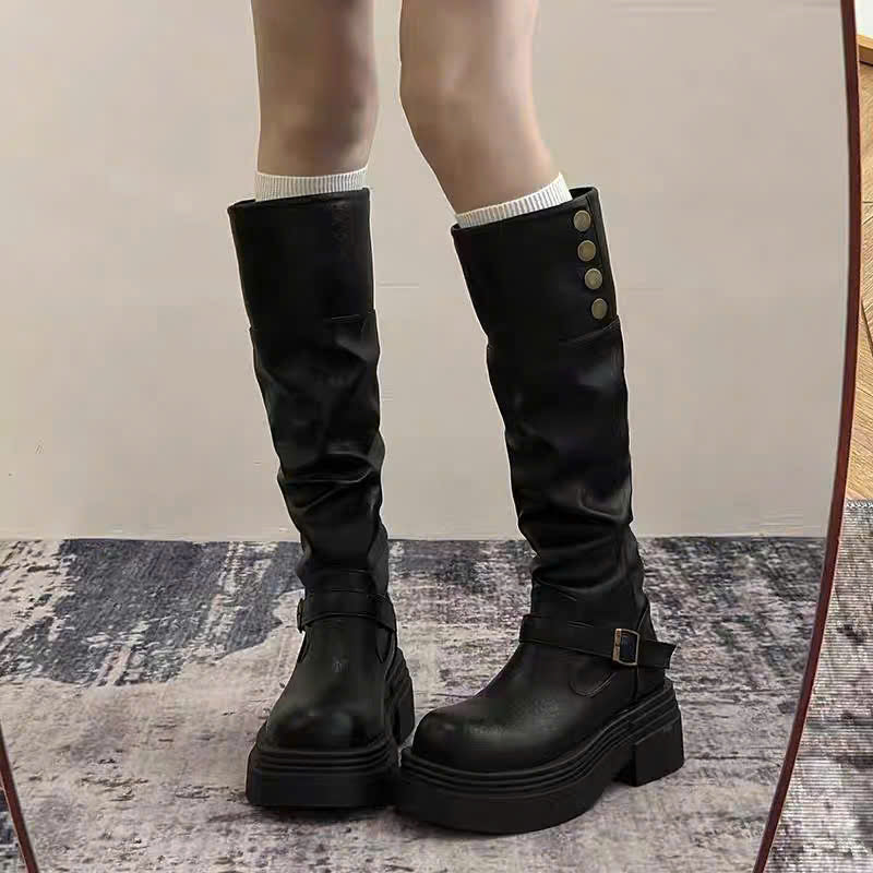 Boots da cổ cao hàng nút ống gập