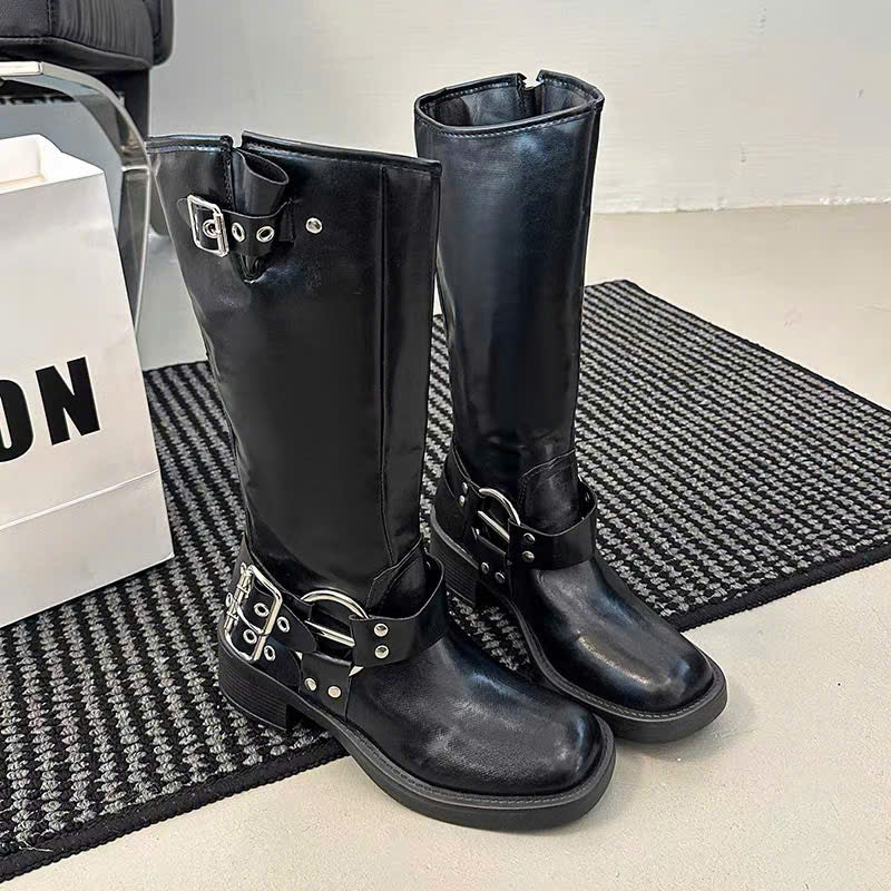 Boots da cổ cao khóa cài cá tính